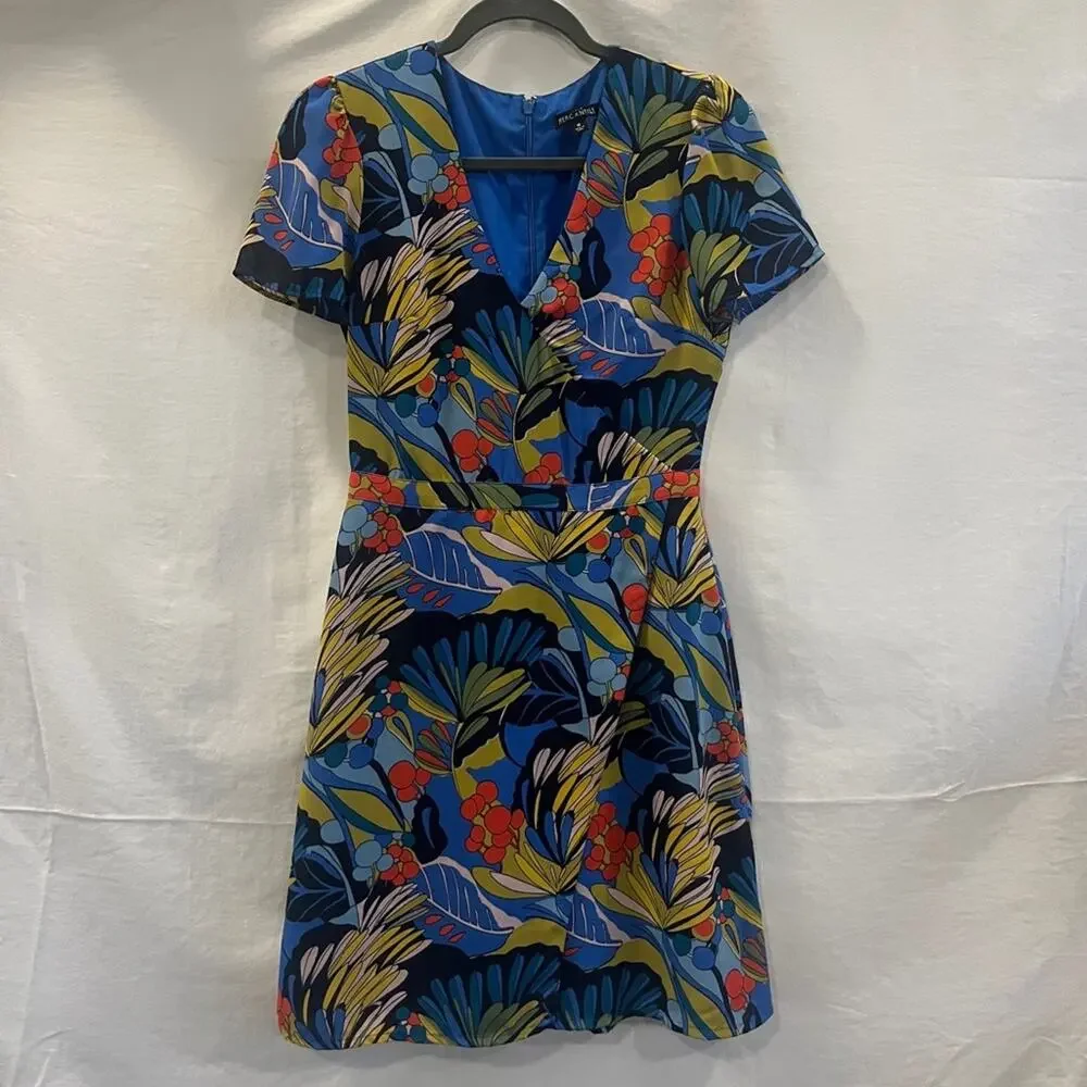 J Crew Mercantile Wrap Front Mini Dress Size 0 Floral V Neck Tropical Career